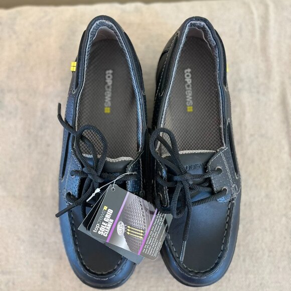 TopCrews Woman's Black Leather Work Slip-Resistant Shoes Sz 10 - Picture 1 of 13